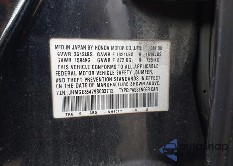 2009 Honda Fit Sport z USA, uszkodzony, nr VIN JHMGE88479S003712